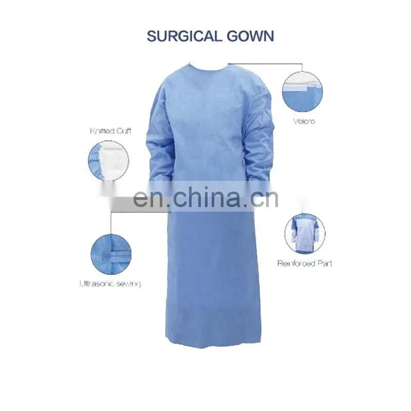 HQ standard 45GSM Blue SMS disposable medical surgical gown sterile
