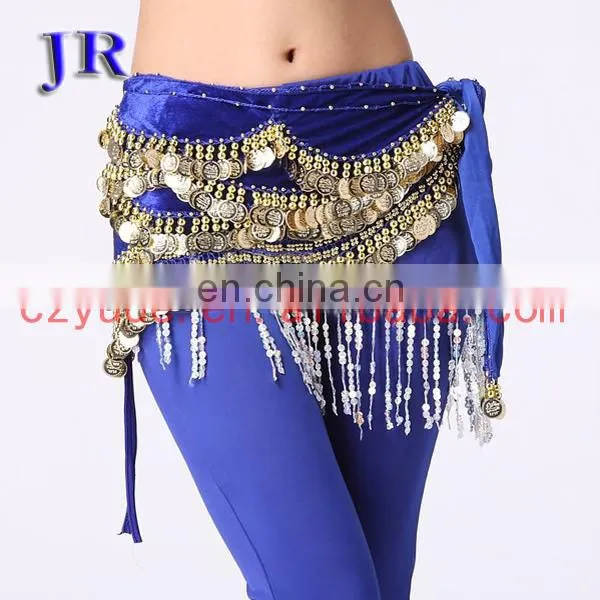Egyptian style professional gold coins velvet belly dance hip scarf Y-2006#