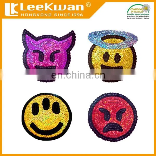 custom design colorful sequin embroidery patch with laser-cut border