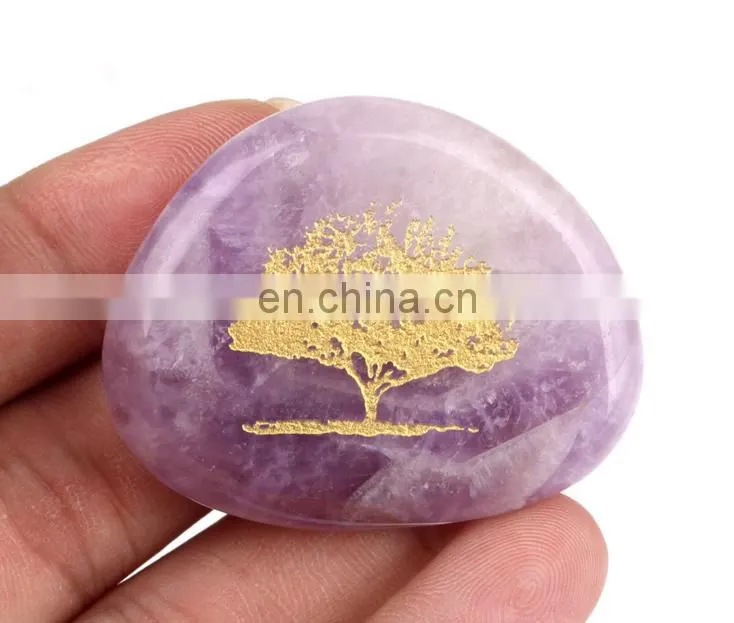 life tree Zodiac symbol engraved natural stone pendants charms logo label engraved pebbles cobblestone pendants charms hangers