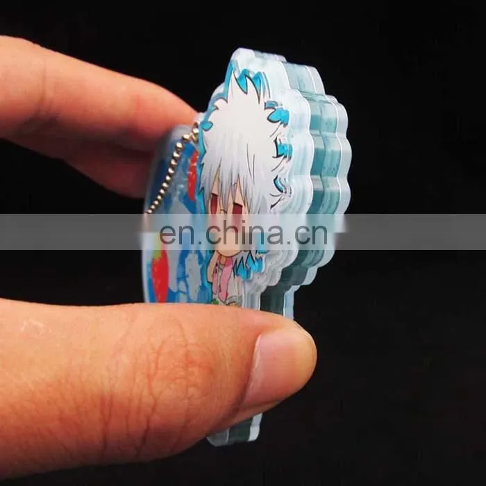 Cartoon printed cosmetic clear acrylic keychain with mirror