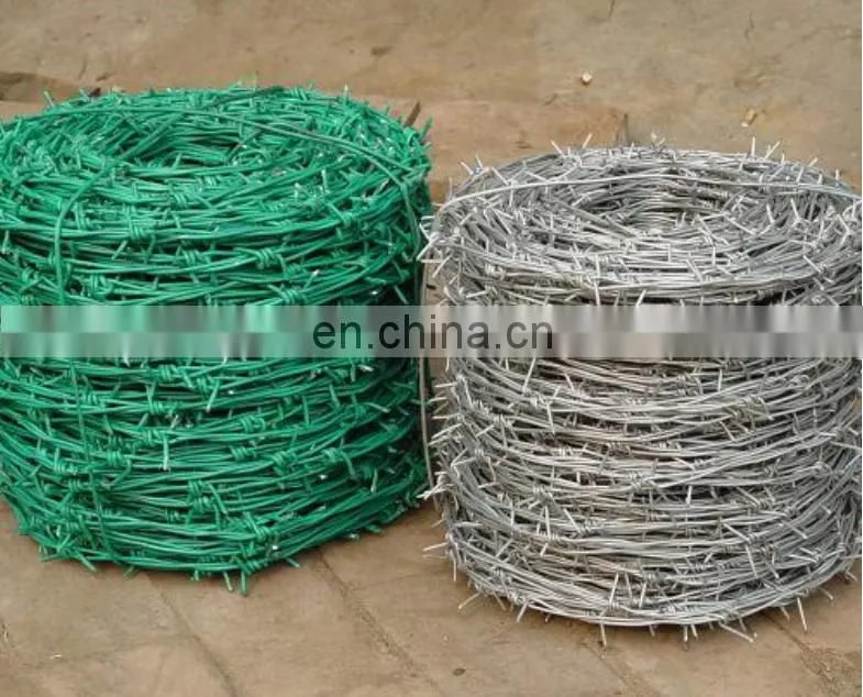 Barbed wire galvanized/pvc coated barbed roll with handle or wooden spool barbedwire fence Double Twisted Galvanized Barbed
