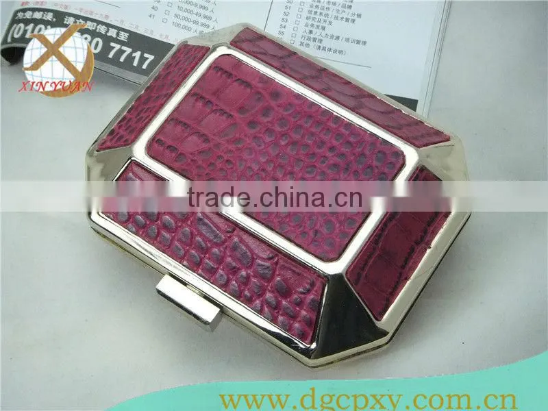 snake leathe octagon metal minaudiere clutch box with chian handle