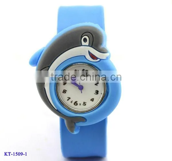 Cute dolphin slap watch with glass face quartz movt silicone strap for child