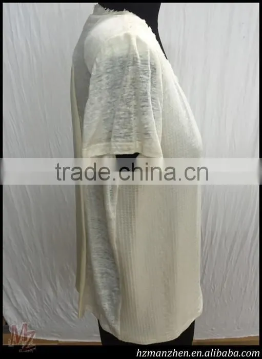 European fashion style round collar short sleeve sequined white blouse