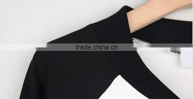In the fall of the new female fashion leisure short coat black and white stitching fleece jacket dress