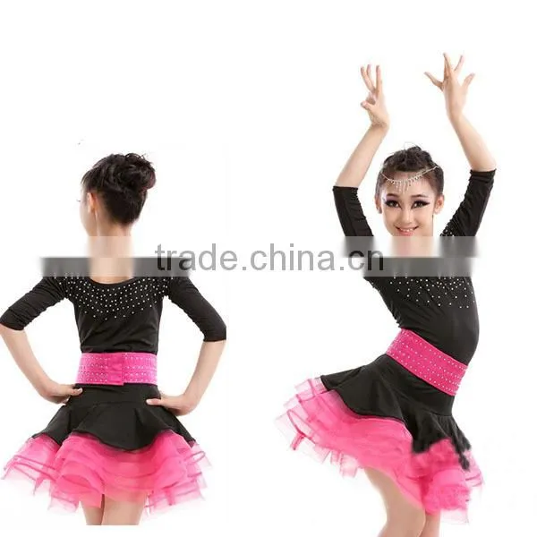 Latest design latin dance costume for kids competition with drill good quality latin dance costume