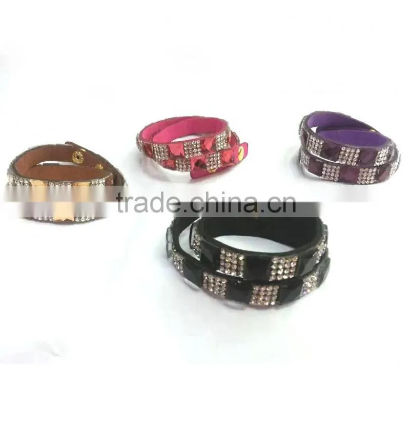 hotsale multi color rhinestone pu bracelet for fashion