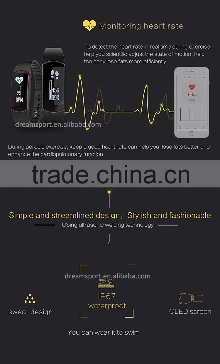 New Arrival Bluetooth Bracelet Activity Tracker Pedometer Sleep Monitor Sync with IOS Android