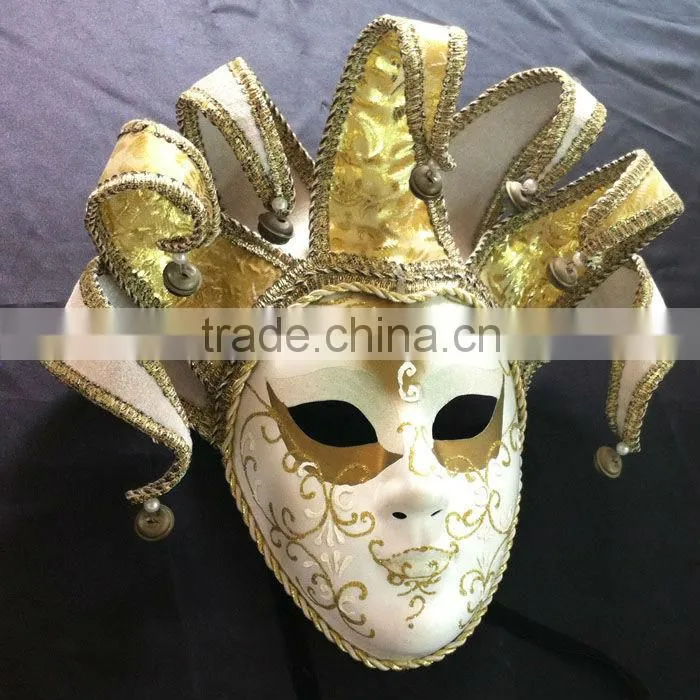 White Mask With Gold Powder And Bell Attached
