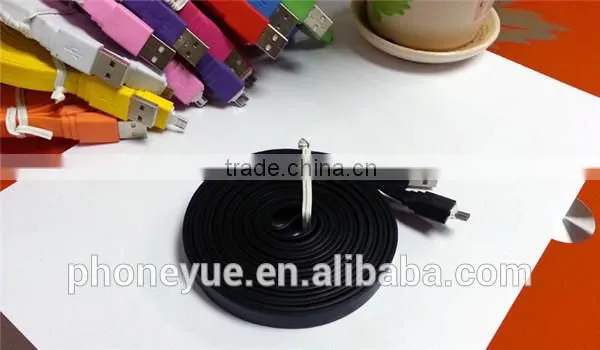 colorful big flat micro usb cable for android cell and for iphone4/4s