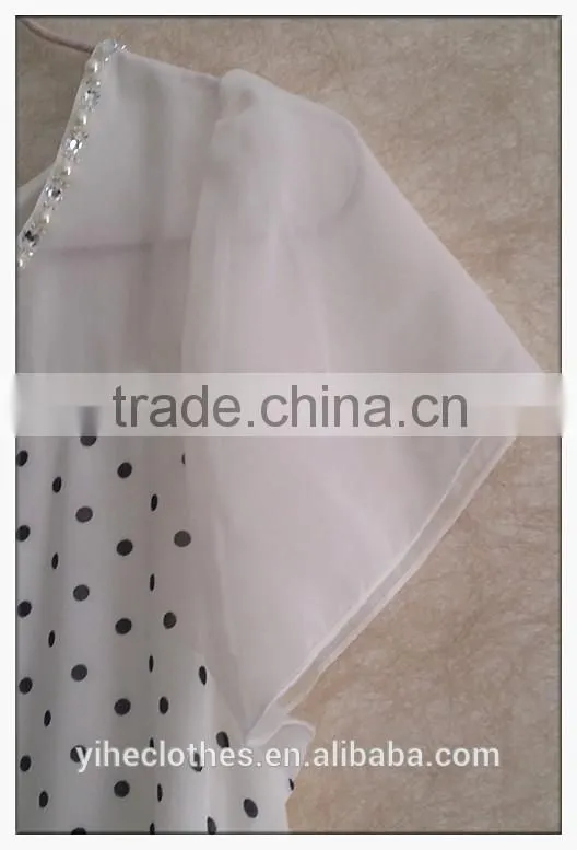 Simple wave point chiffon T-shirt O-neck girls t-shirt