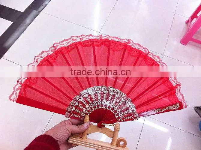 plastic fan with green dot ,glittler edge for advertising