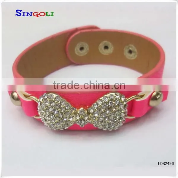 Pyramid Leather cuff bracelet with pave rhinestone bracelet