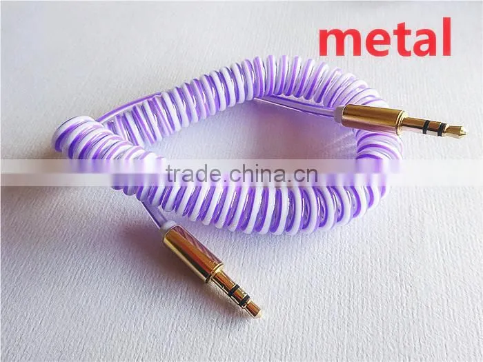 highquality audio /DC3.5MM transparent spring cable with metal connector