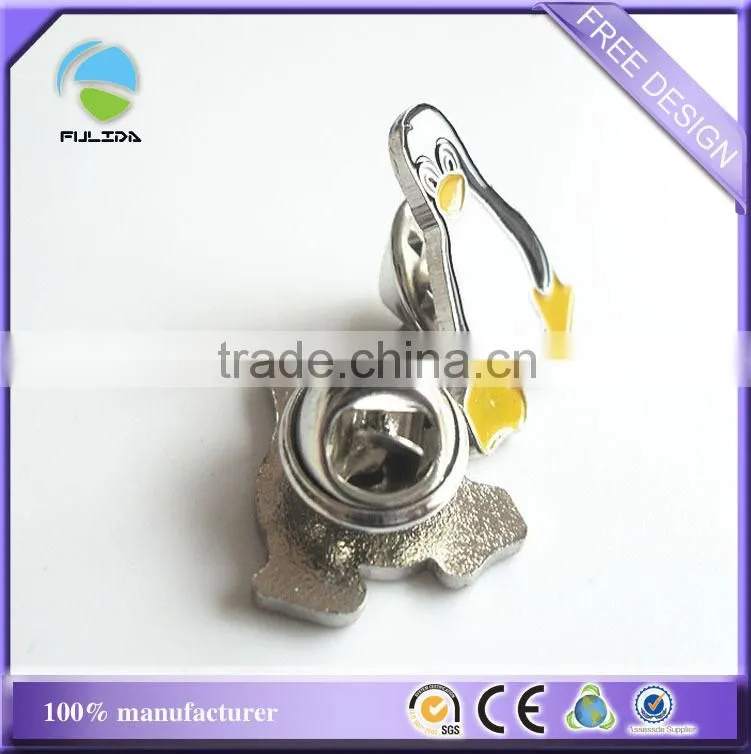 custom animal penguin shaped metal lapel pin badge