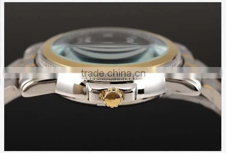 Golden Bezel White Dial Men Automatic Skeleton Mechanical Watch