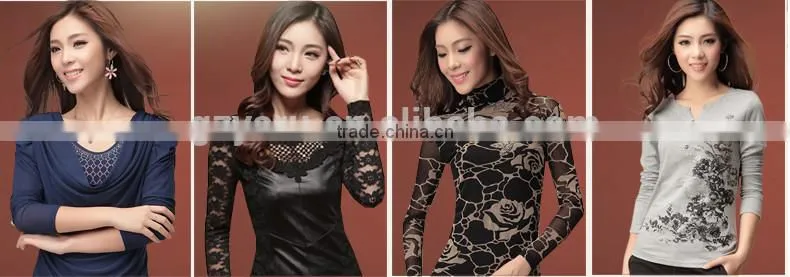 New design 2014 elegant long sleeve POLO collar lace lady shirt