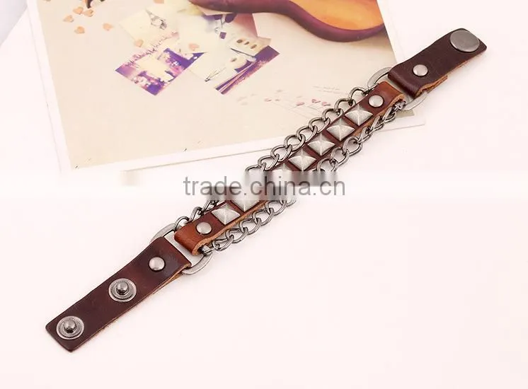 nail chain manly teen leather bracelet, thick leather bracelets