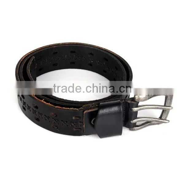 Factory Hot Sell Pin Belt Buckle Fashion Black Cowhide Italian Leather Belt Men