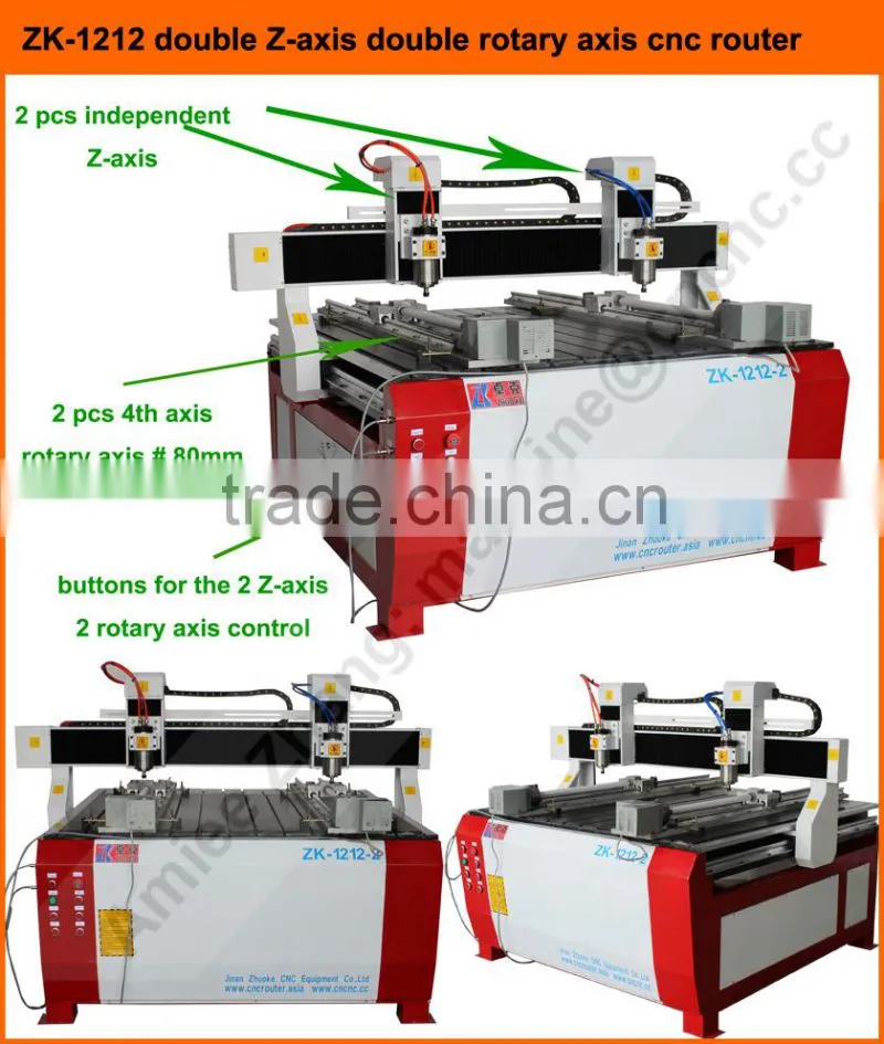 2 Heads Advertising CNC Router Machine with 2 Rotary Axis 1212 Model