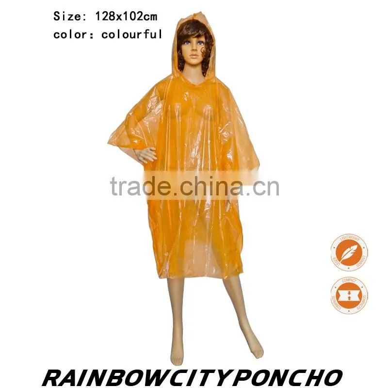 orange rain poncho with nice logo printting LDPE new material