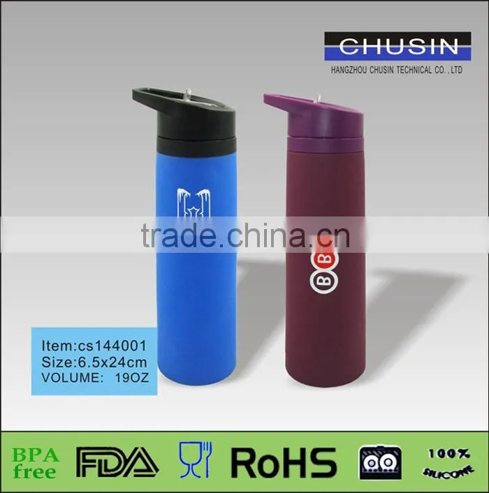 high quality wholesale BPA free colorful silicone water bottle