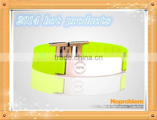 Noproblem P071 FDA tourmaline germanium stainless steel energy sports fashion magnetic charm silicone bracelet