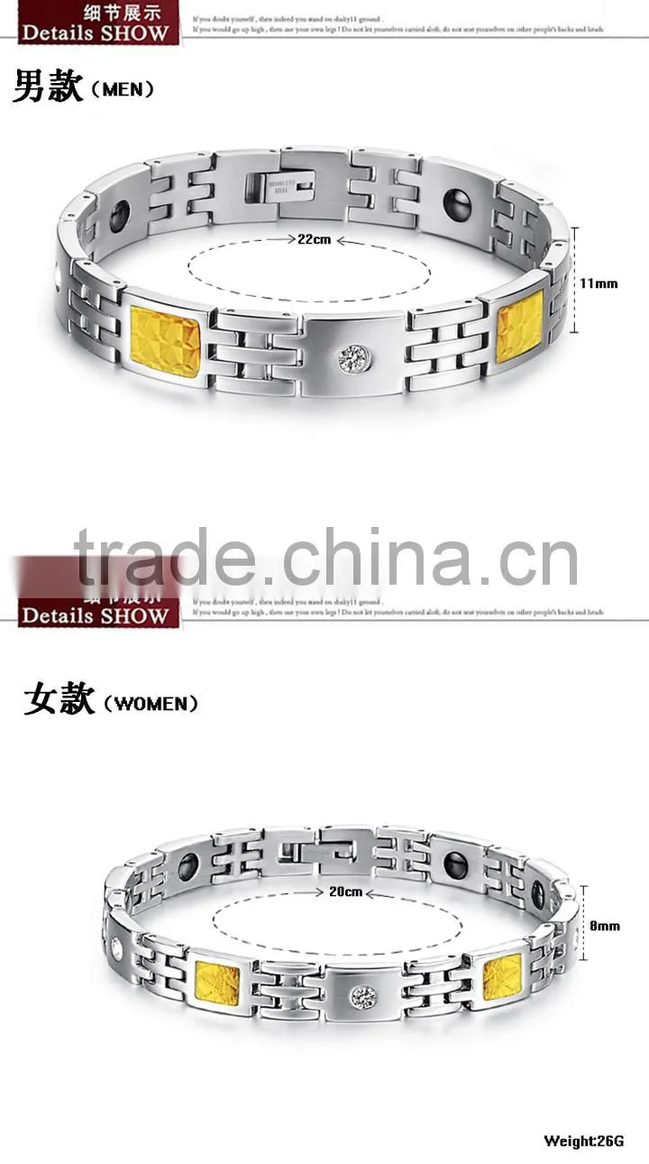 KSTONE 316L Stainless Steel bio energy magnetic crystal yellow carbon fiber bracelet for Couple