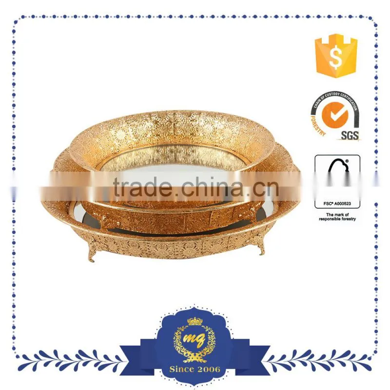 gold silvery metal cake tray made in china