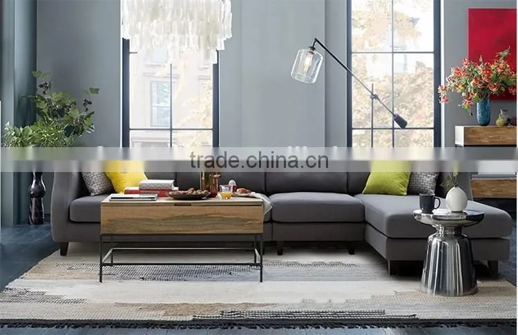 contemporary style nordic wooden legs L-shaped sectional sofa leisure style durable fabric sofa in living room