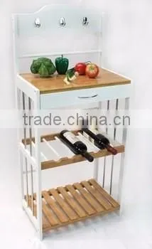 Multifunction bamboo kitchen vegetable trolley with drawer and basket