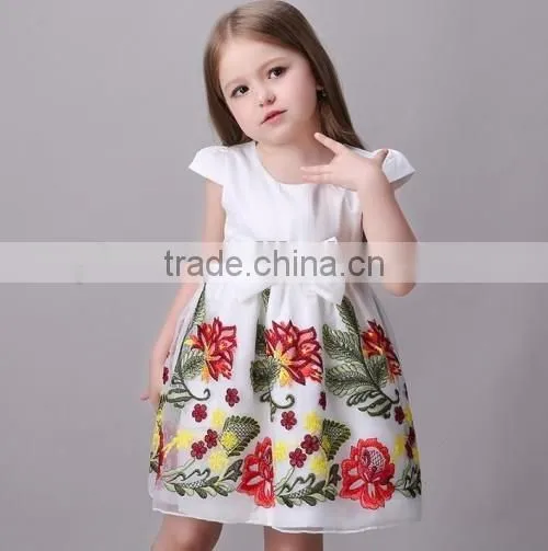 2016 wholesale picture of children casual dress flower embroidered baby children dress models