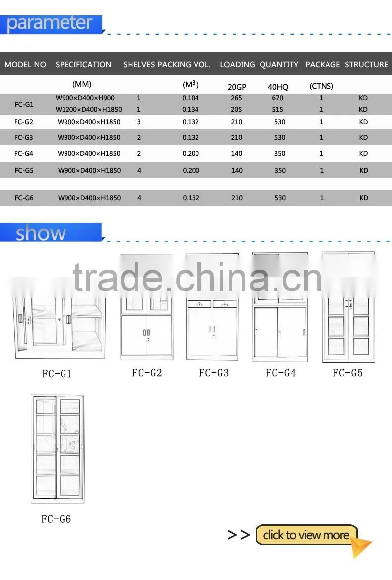 sliding glass door steel small cabinets for office