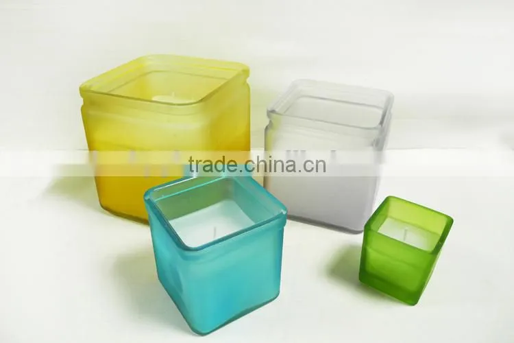 square colored frosted glass candle jar