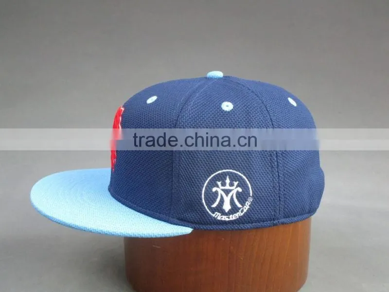 Custom 6- panel Blue Flat Brim Fitted Cap with 3D Embroidered Patch