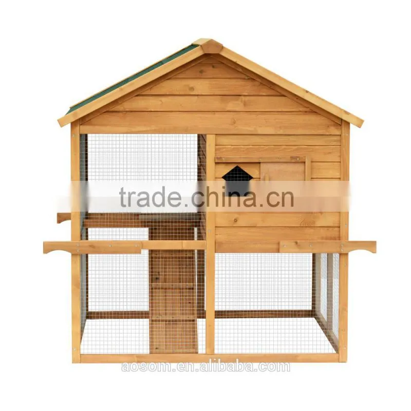 Pawhut Chicken Rabbit Cage Coop Ramp Nesting Box Wood Solid Overhead