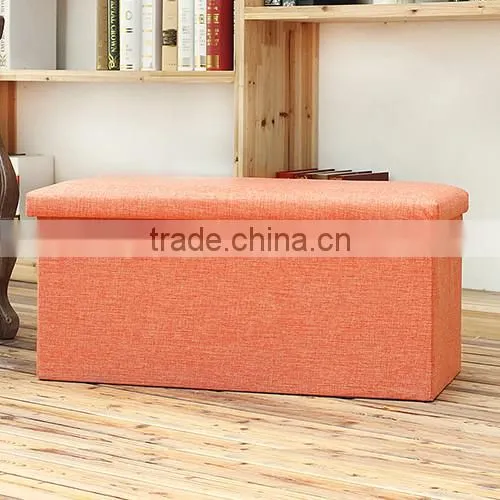 Orange Linen Rectangle Folding Seat Foot Stool Storage Box