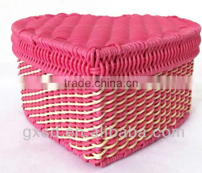 SD Folding mini rattan wicker baskets with handle for storage