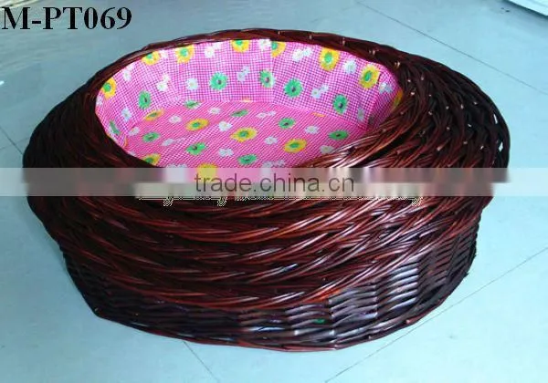 6 pcs set Round wicker pet basket with pink floral liner