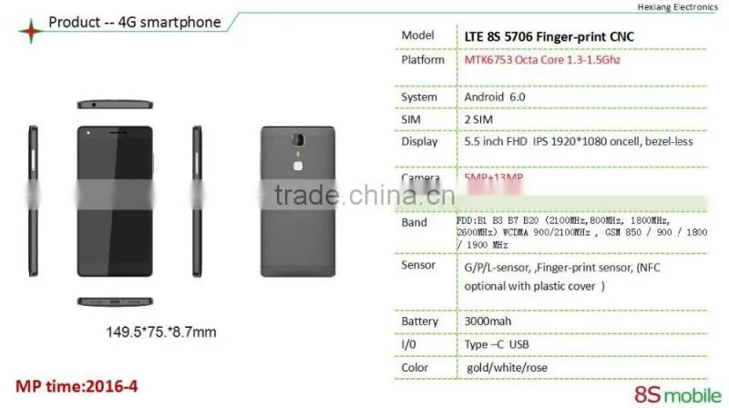LTE8S5706 5.5" high end cheap mobile phone wholesale