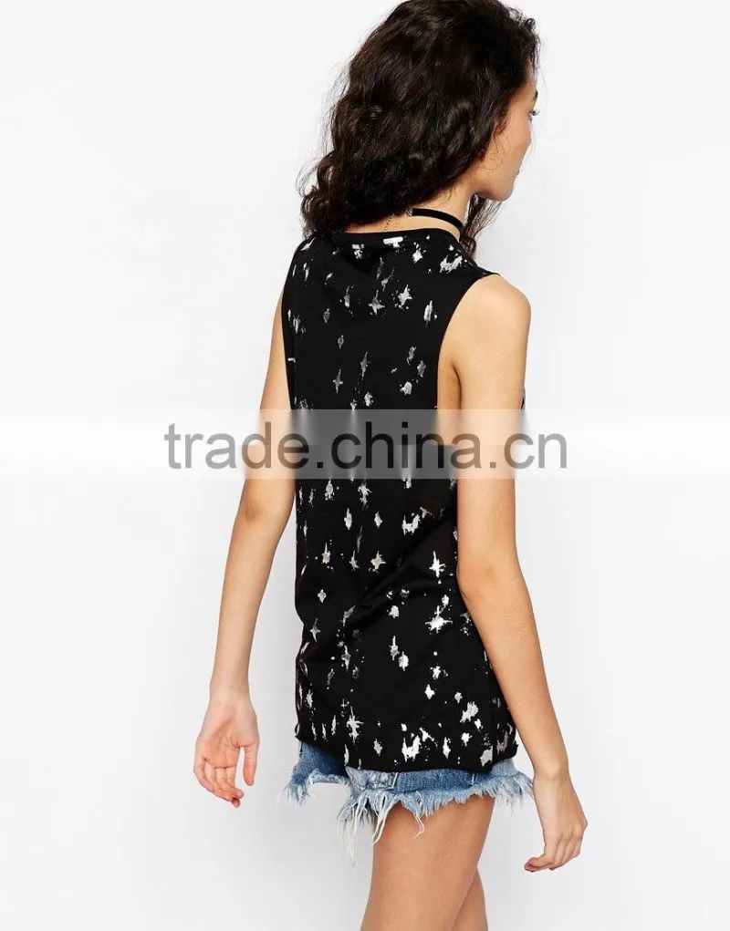 full printing tank top ladies drop armhole tank top new design 2015