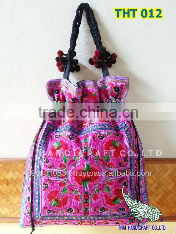 Extra Thai Embroidered HMONG Hill Tribe Tote Bag XL