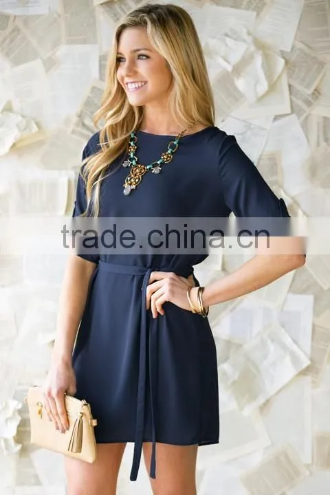 Women Clothes Fall Fashion 3/4 Sleeve Casual Party Clothes Slim Waist Ladies Dress For Wholesale 2017