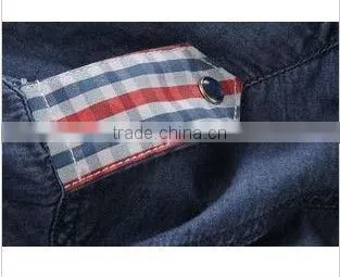 new men's long sleeve denim shirts with two pockets and scapular
