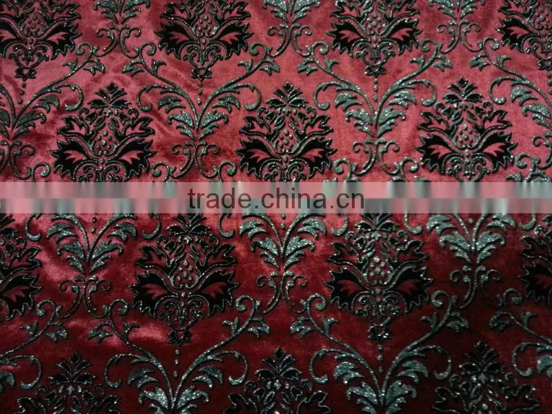 new product 100% polyester flock printing fabric with hot stamping for upholstery
