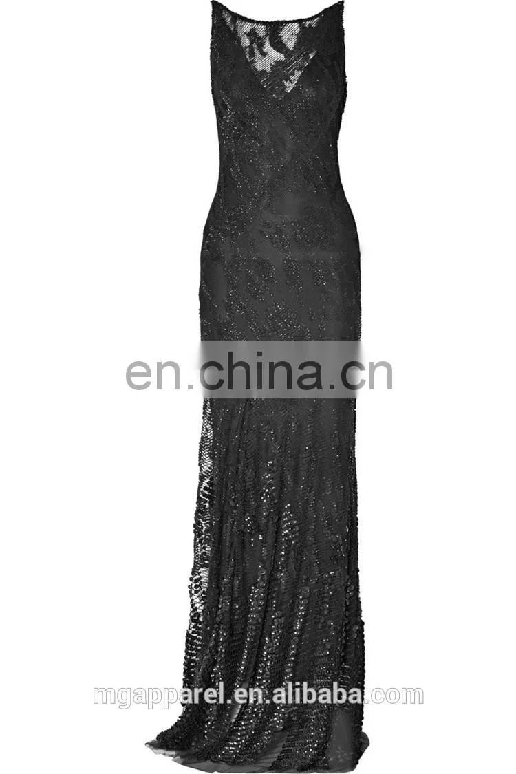 ladies long night dress sexy black gown sexy open back dresses embellished tulle evening gown