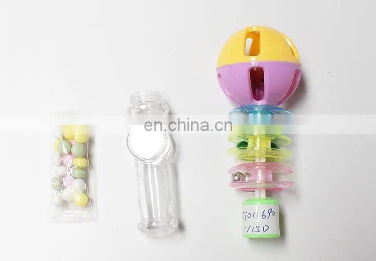 Plastic shaking noise rattle toy with candy