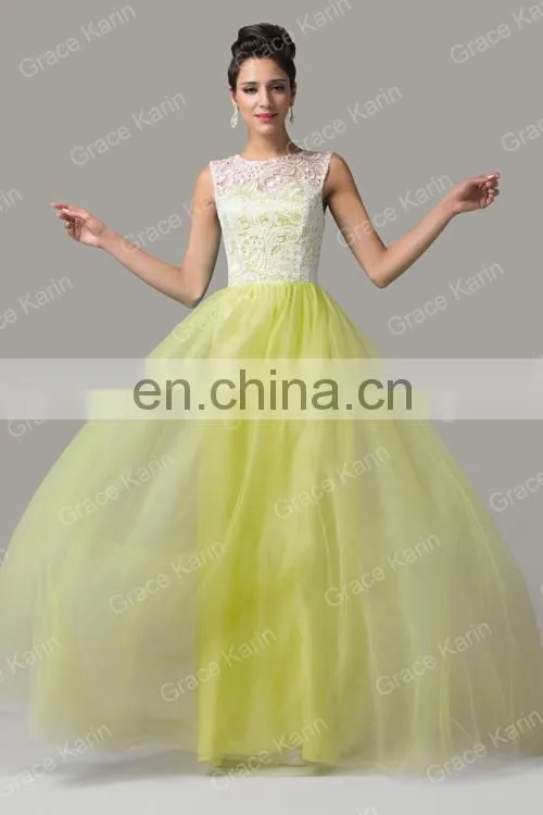 Grace Karin Sleeveless Long Lace Prom Dresses CL6108-6#