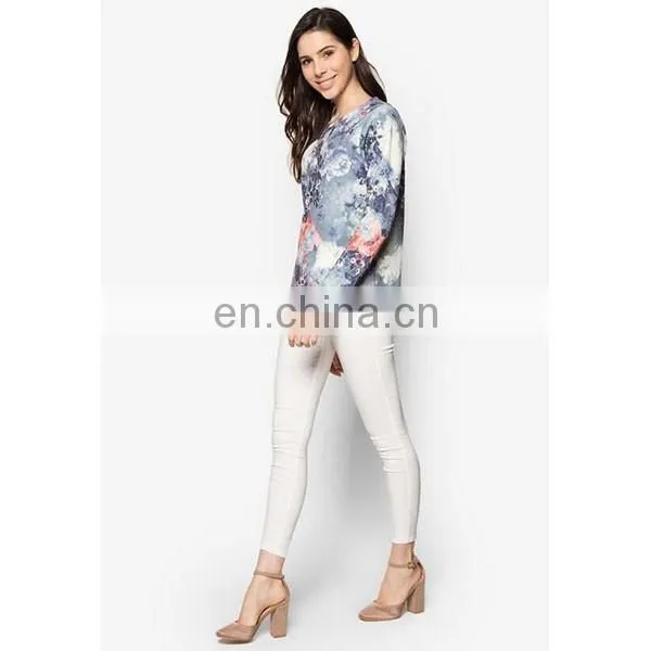 Latest crew neck sweatshirt and tops for women long sleeve muslim blouse
